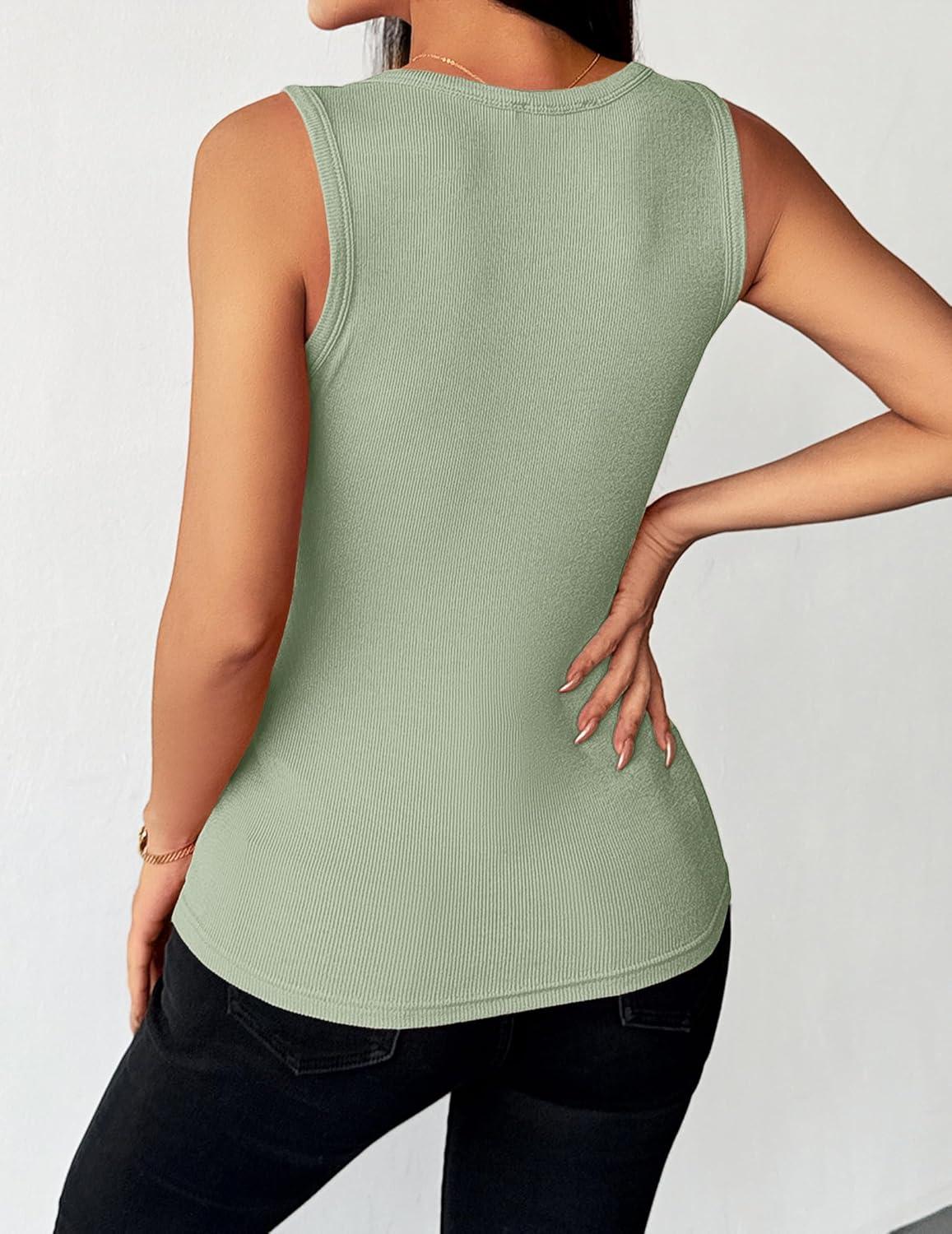 imageZeagoo Womens Tank Tops 2026 Scoop Neck Ribbed Sleeveless Top Casual Basic Slim Fitted Knit Cami Tee ShirtsLight Green