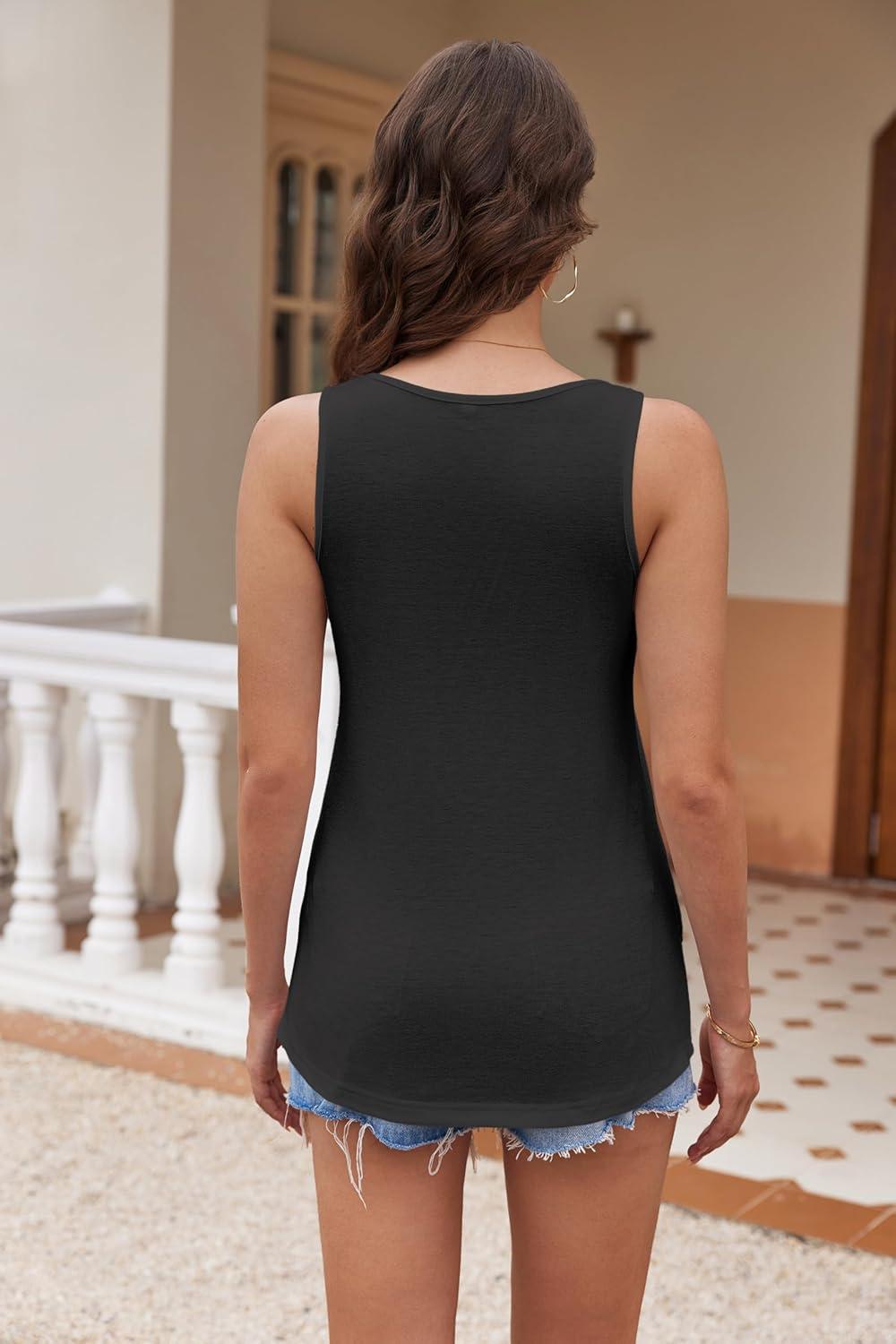 imageZeagoo Womens Tank Tops Flowy Loose Fit Scoop Neck Casual Summer Tops Curvy HemBlack