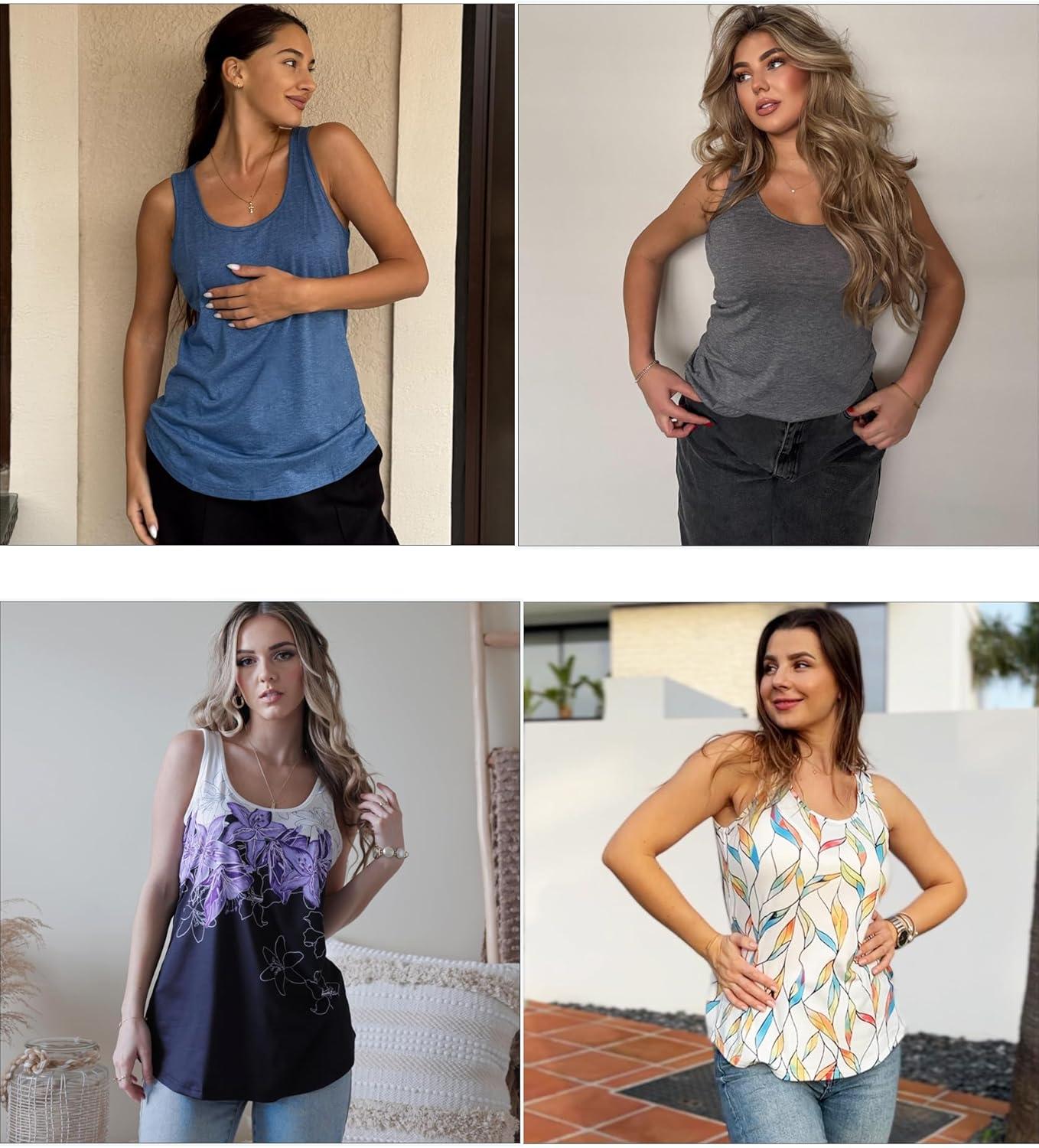 imageZeagoo Womens Tank Tops Flowy Loose Fit Scoop Neck Casual Summer Tops Curvy HemGreen