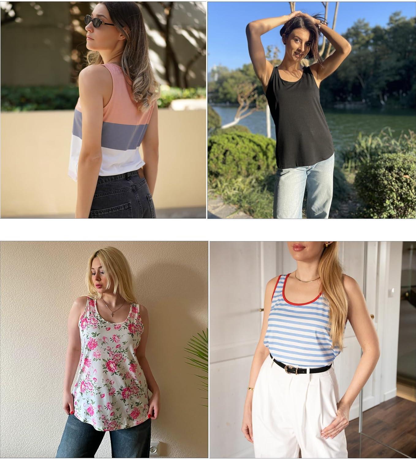 imageZeagoo Womens Tank Tops Flowy Loose Fit Scoop Neck Casual Summer Tops Curvy HemHot Pink