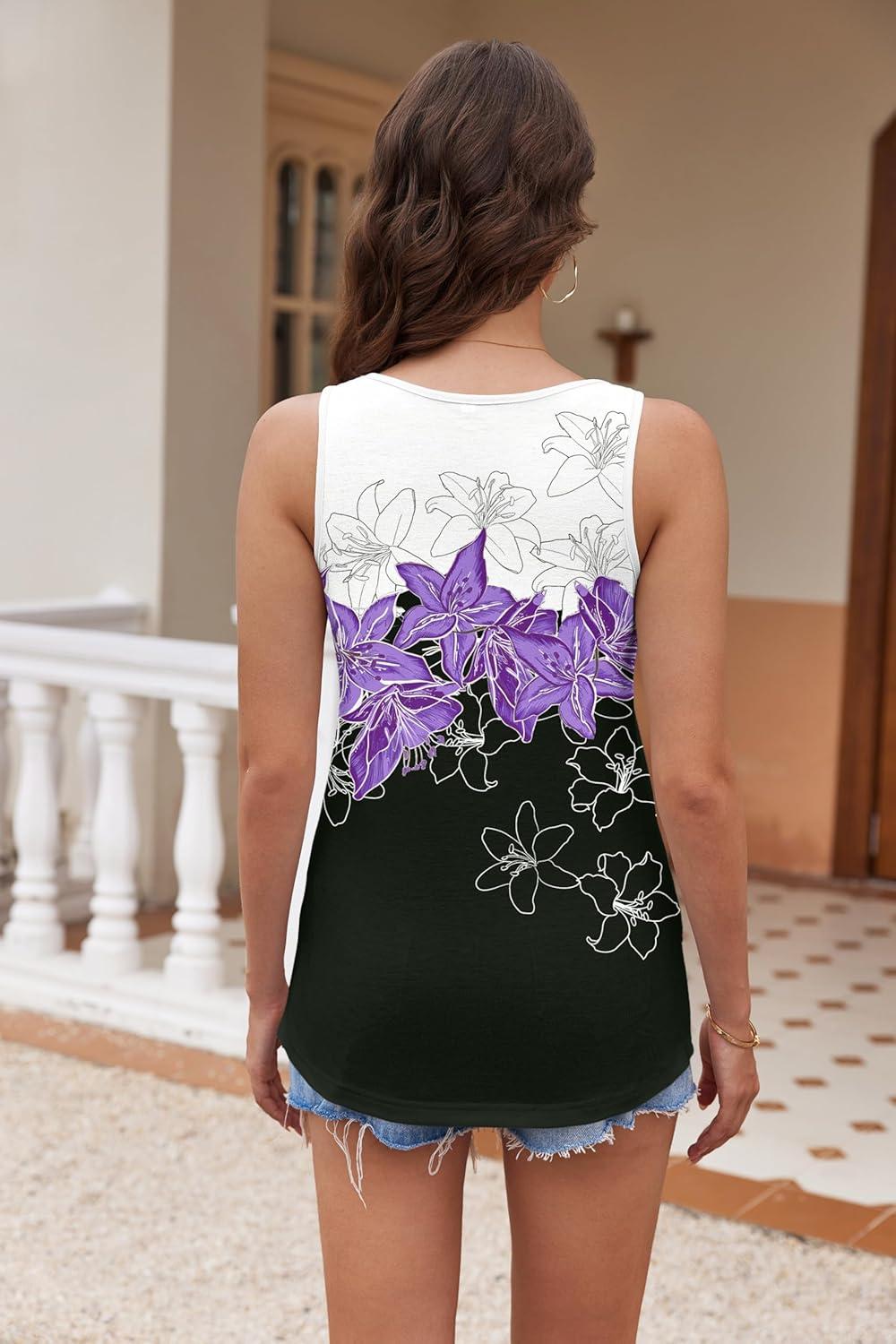 imageZeagoo Womens Tank Tops Flowy Loose Fit Scoop Neck Casual Summer Tops Curvy HemPurplelily