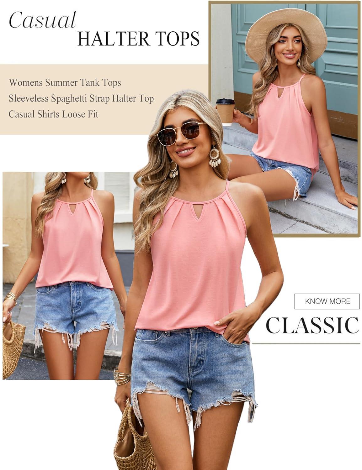 imageZeagoo Womens Tank Tops Sleeveless Spaghetti Strap Halter Top Flowy Summer Beach Outfits 2026Coral