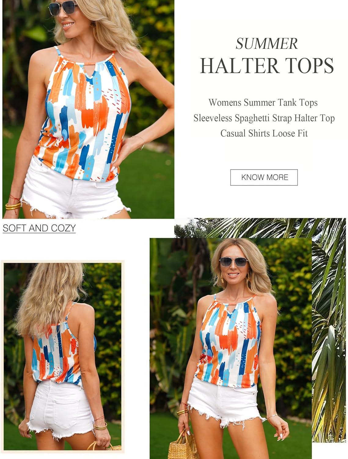 imageZeagoo Womens Tank Tops Sleeveless Spaghetti Strap Halter Top Flowy Summer Beach Outfits 2026Pcolorful