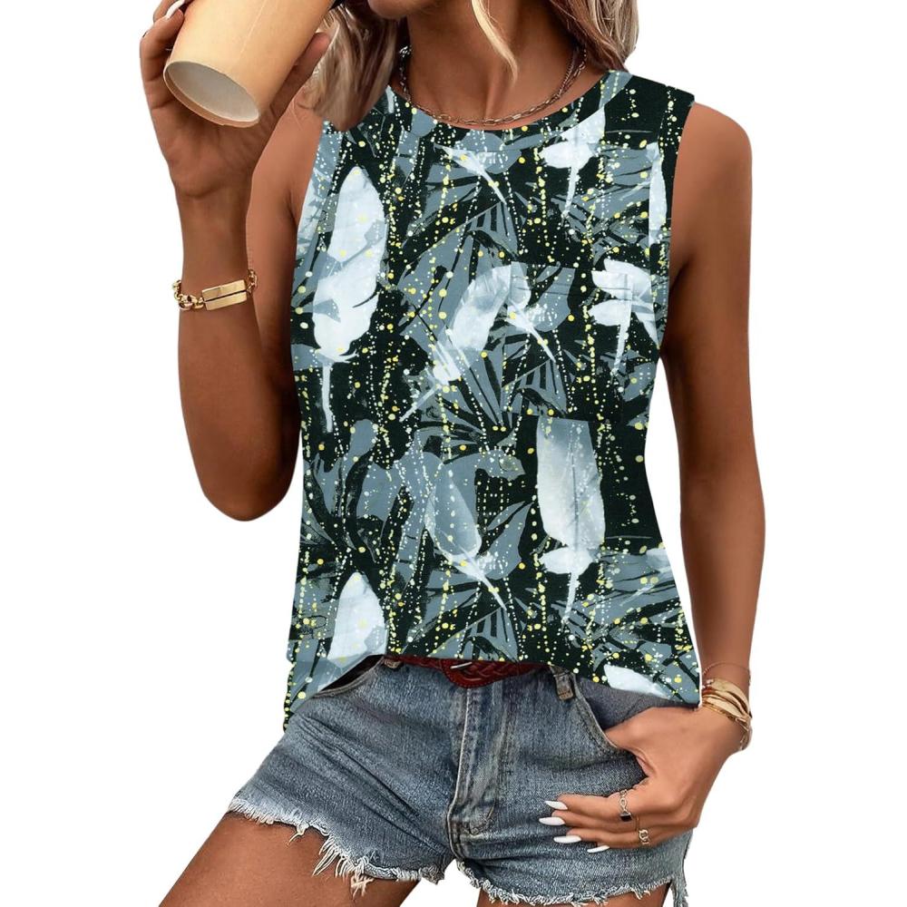 imageZeagoo Womens 3 Pack Tank Tops 2026 Loose Fit High Neck Summer Top Dressy Casual Sleeveless Shirts with Pocket1feather Navy