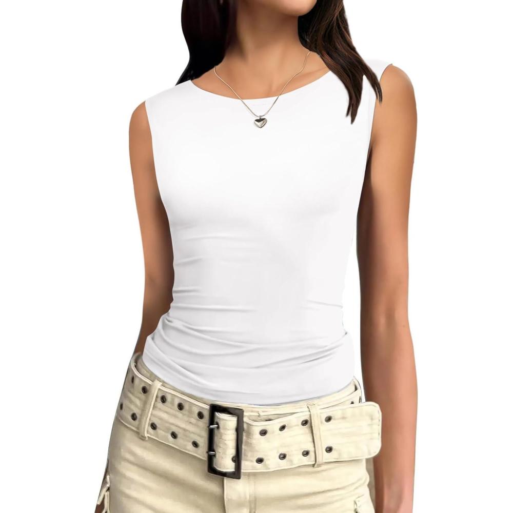 imageZeagoo Womens Going Out Tops Slim Fit Sleeveless Crop Tank Tops Crew Neck Sexy Basic Tee 2025 Fashion Outfits