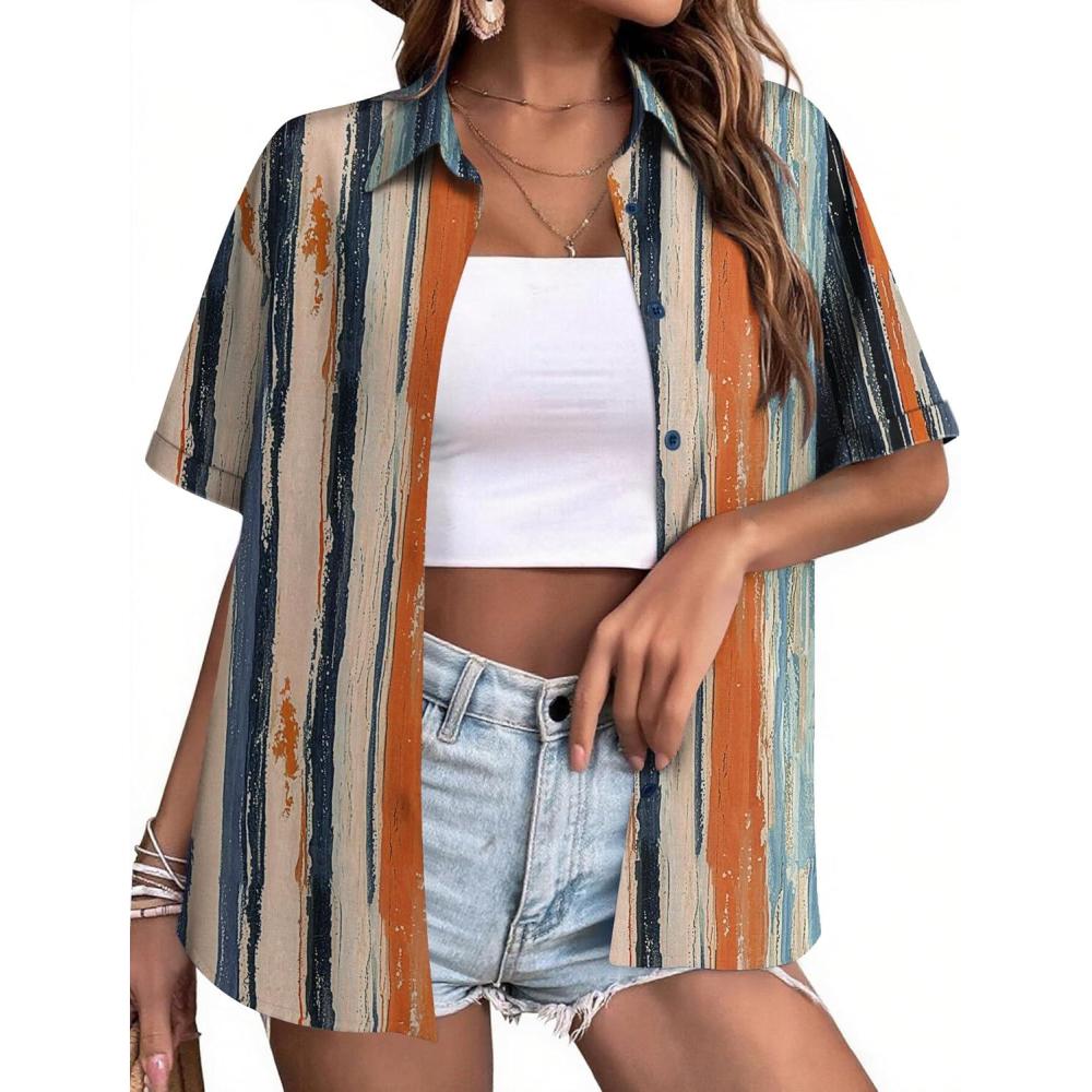 imageZeagoo Womens Hawaiian Button Down Shirts Short Sleeve Casual Floral Tropical Shirt Summer Beach Shirt Cool Button Up TopsStripes Multicolor