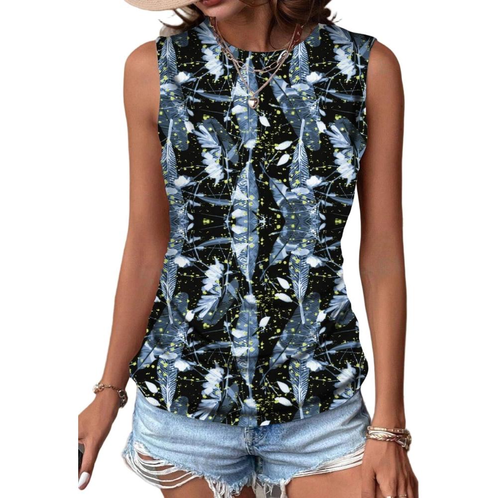 imageZeagoo Womens Ruched Tank Tops Summer Dressy Casual Crewneck Sleeveless Shirts SXXLBlack Blue Yellow