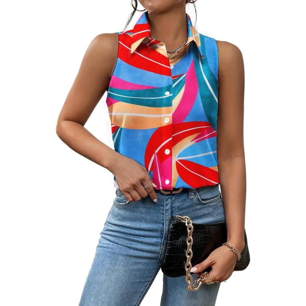 imageZeagoo Womens Sleeveless Button Down Shirts Blouses Casual Loose V Neck Tank Tops for Work SXXLA Multicolor