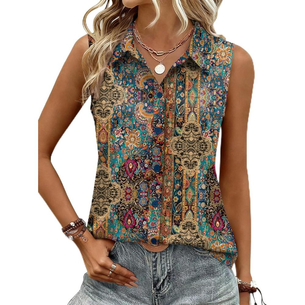 imageZeagoo Womens Sleeveless Button Down Shirts Blouses Casual Loose V Neck Tank Tops for Work SXXLMz721