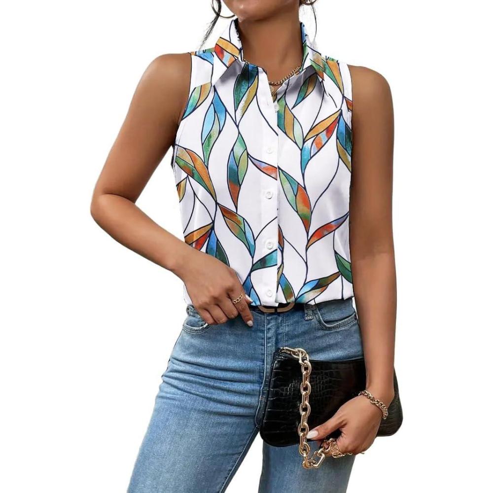 imageZeagoo Womens Sleeveless Button Down Shirts Blouses Casual Loose V Neck Tank Tops for Work SXXLPainting03