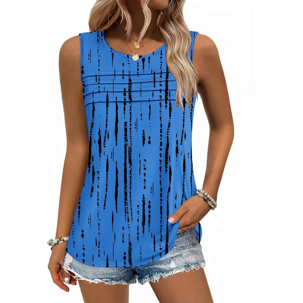 imageZeagoo Womens Summer Tank Tops Sleeveless Loose Fit Tunic Blouses Dressy Casual Pleated Front Scoop Neck Boho ShirtsZr459