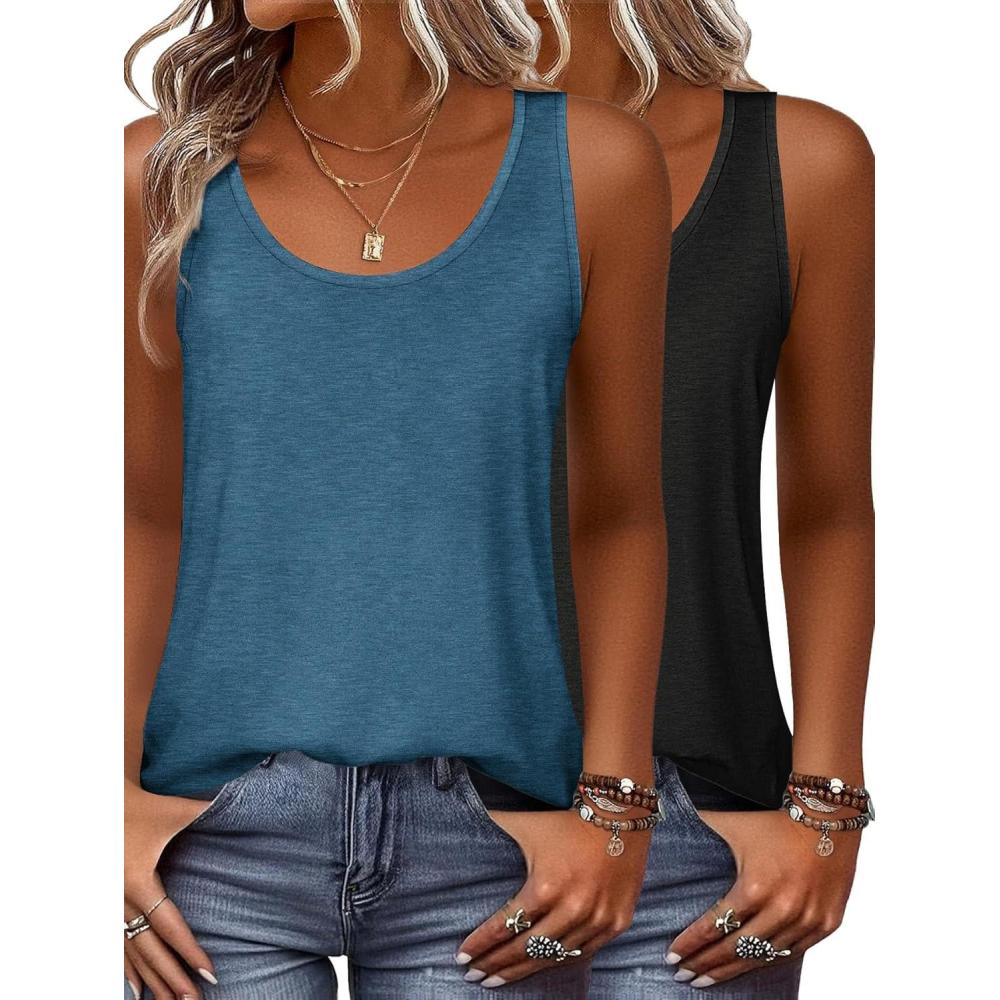 imageZeagoo Womens Tank Tops Flowy Loose Fit Scoop Neck Casual Summer Tops Curvy HemBlackblue