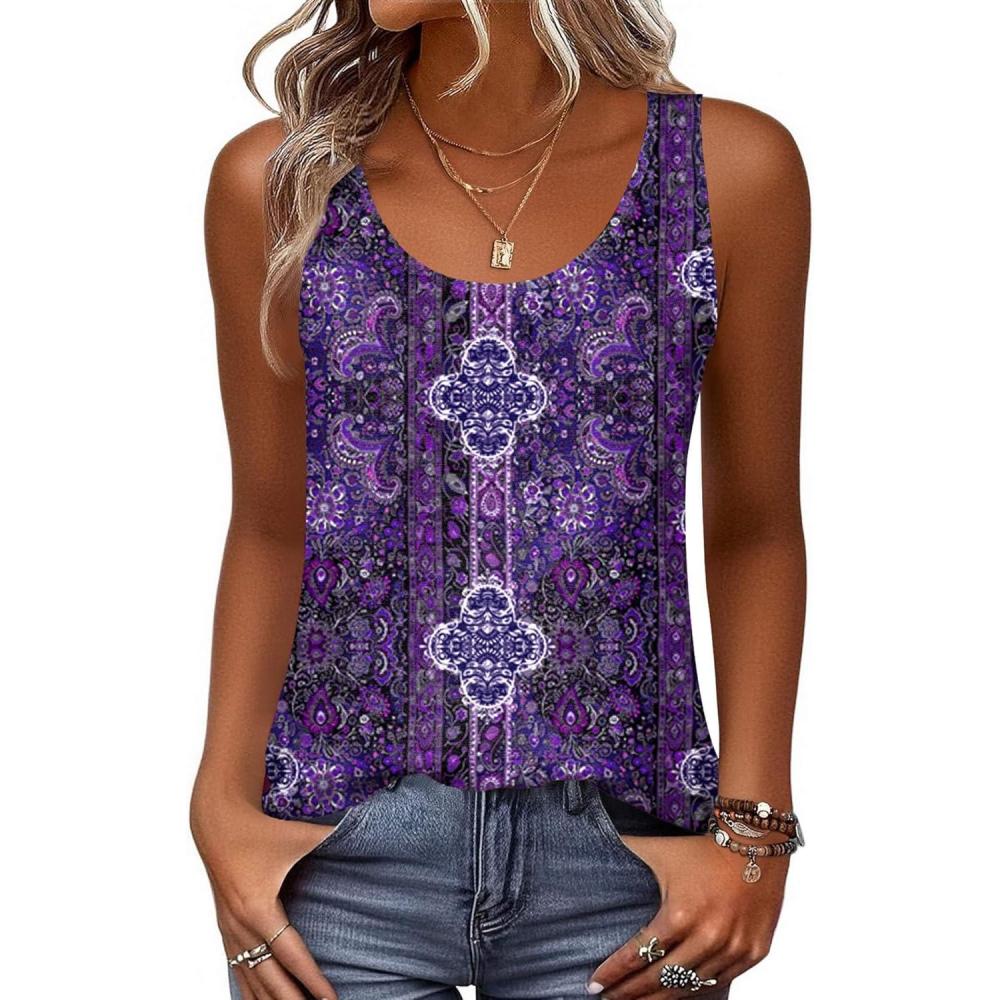 imageZeagoo Womens Tank Tops Flowy Loose Fit Scoop Neck Casual Summer Tops Curvy HemPurple Boho Mz907