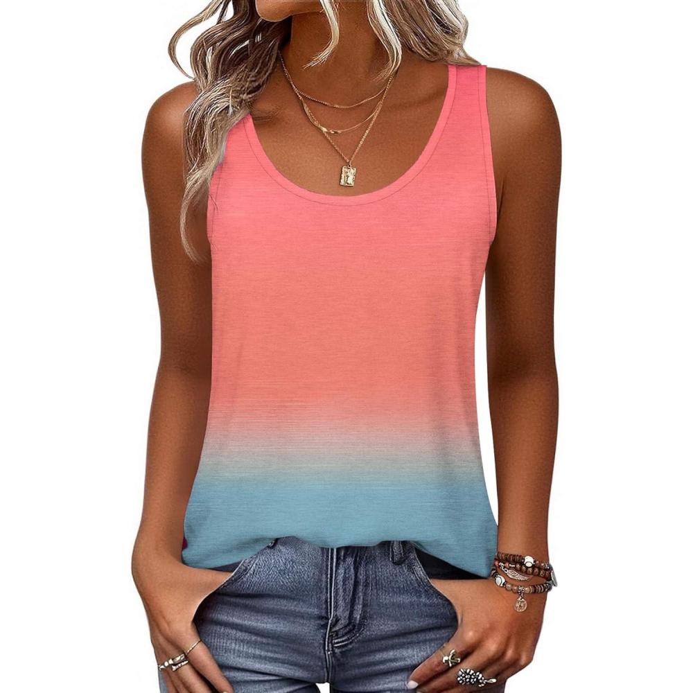 imageZeagoo Womens Tank Tops Flowy Loose Fit Scoop Neck Casual Summer Tops Curvy HemRainbowjb218
