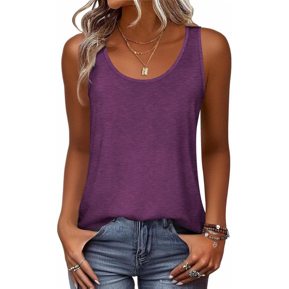 imageZeagoo Womens Tank Tops Flowy Loose Fit Scoop Neck Casual Summer Tops Curvy HemWine