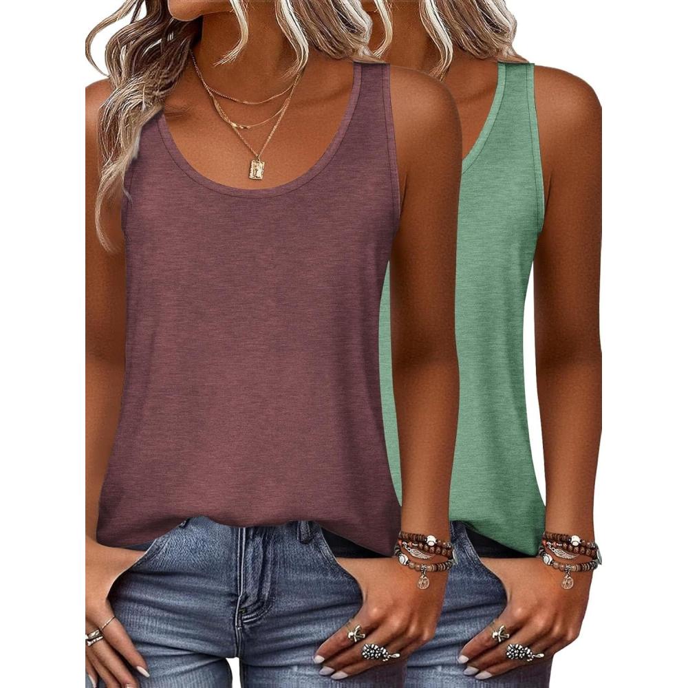 imageZeagoo Womens Tank Tops Flowy Loose Fit Scoop Neck Casual Summer Tops Curvy HemWinegreen