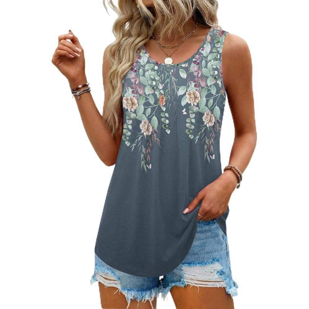 imageZeagoo Womens Tank Tops Sleeveless Pleated Crew Neck Summer Tunic Tops Dressy Loose Fit Business Casual Blouses 2026Wf71