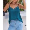 Zeagoo Camisole Tops for Women Slik Satin Spaghetti Strap Tank Top Lace V Neck Cami 2 PCS(Black+green)