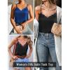 Zeagoo Camisole Tops for Women Slik Satin Spaghetti Strap Tank Top Lace V Neck Cami 2 PCS(Black+navy Blue)