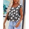 Zeagoo Women Summer Tops Cute Square Neck Tank Tops Loose Dressy Casual Shirts Cap Sleeve Tunic Tops(Flower Black)
