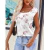 Zeagoo Women Summer Tops Cute Square Neck Tank Tops Loose Dressy Casual Shirts Cap Sleeve Tunic Tops(Flower White)