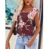 Zeagoo Women Summer Tops Cute Square Neck Tank Tops Loose Dressy Casual Shirts Cap Sleeve Tunic Tops(Flower Wine Red)