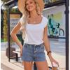 Zeagoo Women Summer Tops Cute Square Neck Tank Tops Loose Dressy Casual Shirts Cap Sleeve Tunic Tops(White)