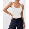 Zeagoo Womens Ribbed Tank Tops Square Neck Summer Tops Slim Fitted Spaghetti Strap Camisole Basic Sleeveless Layering Shirts(White)