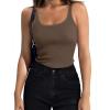 Zeagoo Womens Ribbed Tank Tops Square Neck Summer Tops Slim Fitted Spaghetti Strap Camisole Basic Sleeveless Layering Shirts(Z_beige/Brown Grey)