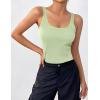 Zeagoo Womens Ribbed Tank Tops Square Neck Summer Tops Slim Fitted Spaghetti Strap Camisole Basic Sleeveless Layering Shirts(Z_dark Grey/Light Green)
