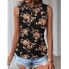 Zeagoo Womens Ruched Tank Tops Summer Dressy Casual Crewneck Sleeveless Shirts S-XXL(Black Orange Flower)