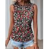 Zeagoo Womens Ruched Tank Tops Summer Dressy Casual Crewneck Sleeveless Shirts S-XXL(Black White Red Flower)