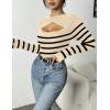 Zeagoo Womens Short Sleeve T Shirts 2026 Summer Casual Knit Slim Fit Trendy Basic Cute Sweater Tops(Apricot Black Stripe)