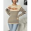 Zeagoo Womens Short Sleeve T Shirts 2026 Summer Casual Knit Slim Fit Trendy Basic Cute Sweater Tops(Apricot Black Stripe)