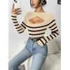 Zeagoo Womens Short Sleeve T Shirts 2026 Summer Casual Knit Slim Fit Trendy Basic Cute Sweater Tops(Apricot Black Stripe)