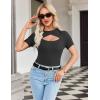 Zeagoo Womens Short Sleeve T Shirts 2026 Summer Casual Knit Slim Fit Trendy Basic Cute Sweater Tops(Black)