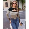 Zeagoo Womens Short Sleeve T Shirts 2026 Summer Casual Knit Slim Fit Trendy Basic Cute Sweater Tops(Black Apricot Brown Stripe)