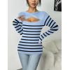 Zeagoo Womens Short Sleeve T Shirts 2026 Summer Casual Knit Slim Fit Trendy Basic Cute Sweater Tops(Blue Black Stripe)