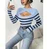 Zeagoo Womens Short Sleeve T Shirts 2026 Summer Casual Knit Slim Fit Trendy Basic Cute Sweater Tops(Blue Black Stripe)