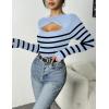 Zeagoo Womens Short Sleeve T Shirts 2026 Summer Casual Knit Slim Fit Trendy Basic Cute Sweater Tops(Blue Black Stripe)