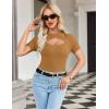 Zeagoo Womens Short Sleeve T Shirts 2026 Summer Casual Knit Slim Fit Trendy Basic Cute Sweater Tops(Camel)