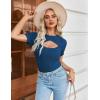Zeagoo Womens Short Sleeve T Shirts 2026 Summer Casual Knit Slim Fit Trendy Basic Cute Sweater Tops(Navy Blue)