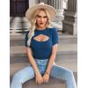 Zeagoo Womens Short Sleeve T Shirts 2026 Summer Casual Knit Slim Fit Trendy Basic Cute Sweater Tops(Navy Blue)