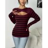 Zeagoo Womens Short Sleeve T Shirts 2026 Summer Casual Knit Slim Fit Trendy Basic Cute Sweater Tops(Red Black Stripe)