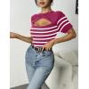 Zeagoo Womens Short Sleeve T Shirts 2026 Summer Casual Knit Slim Fit Trendy Basic Cute Sweater Tops(Rose Red White Stripe)