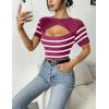 Zeagoo Womens Short Sleeve T Shirts 2026 Summer Casual Knit Slim Fit Trendy Basic Cute Sweater Tops(Rose Red White Stripe)