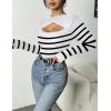 Zeagoo Womens Short Sleeve T Shirts 2026 Summer Casual Knit Slim Fit Trendy Basic Cute Sweater Tops(White Black Stripe)