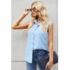 Zeagoo Women’s Sleeveless Button Down Shirts Blouses Casual Loose V Neck Tank Tops for Work S-XXL(Light Blue)