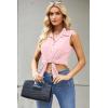 Zeagoo Women’s Sleeveless Button Down Shirts Blouses Casual Loose V Neck Tank Tops for Work S-XXL(Pink)
