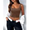 Zeagoo Women’s Sleeveless Square Neck Tank Tops Summer Double Layer Seamless Fitted Basic Crop Cami Tops Brown, X-Small